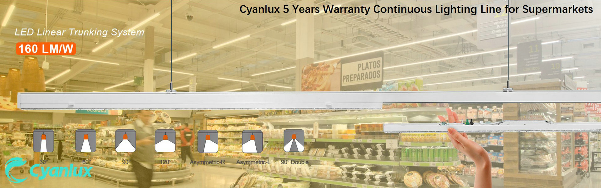 Cyanlux LED Linear Trunking sytem for supermarkets, LED trunking linear light retrofit, 1 to 1 retrofit trunking light